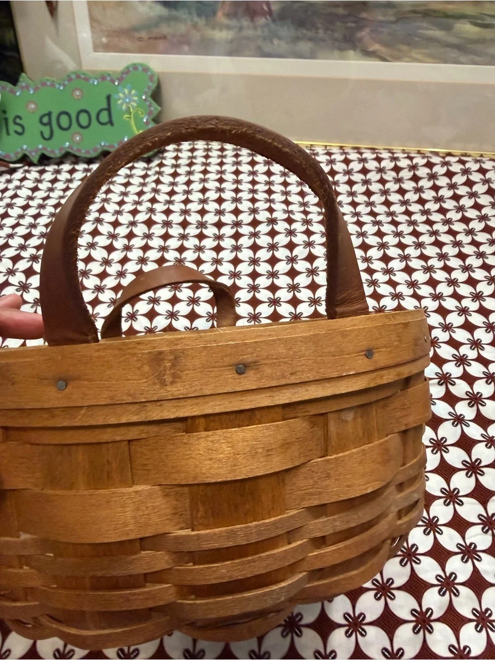 Longaberger 19 century round Basket with Leather Handles